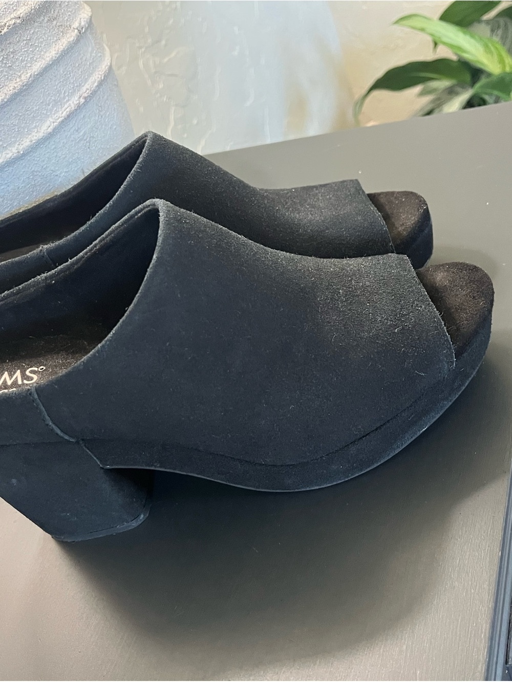 Toms Black Suede Open-Toe Block Heel Mules